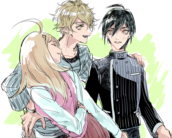 saihara shuichi, akamatsu kaede, and amami rantaro (danganronpa and 1 more) drawn by me_(lililico)