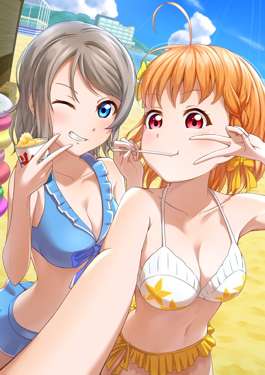watanabe you and takami chika (love live! and 1 more) drawn by prbili
