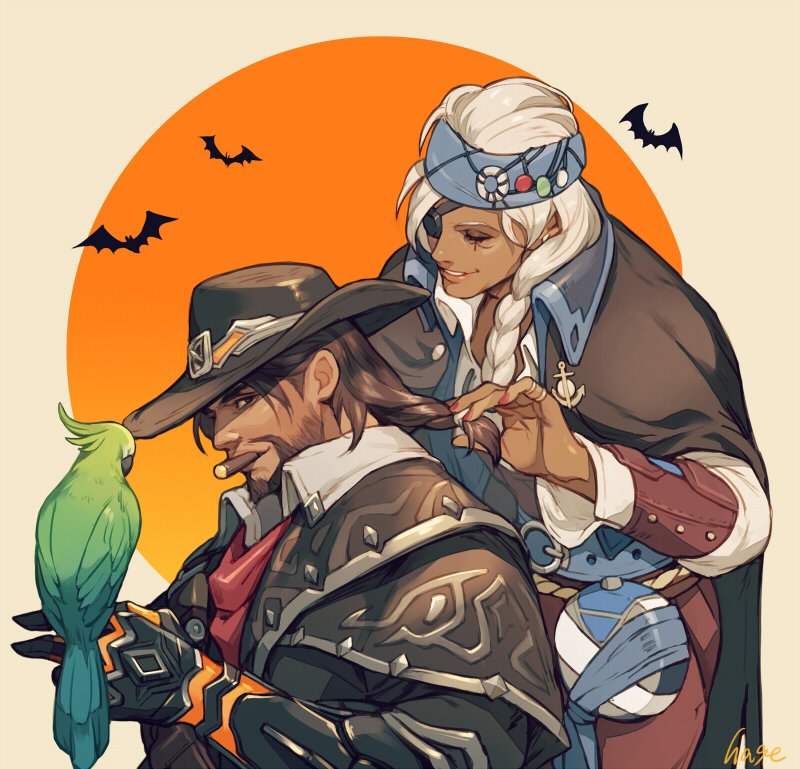 cassidy, ana, corsair ana, and van helsing cassidy (overwatch and 1 more) drawn by hage2013