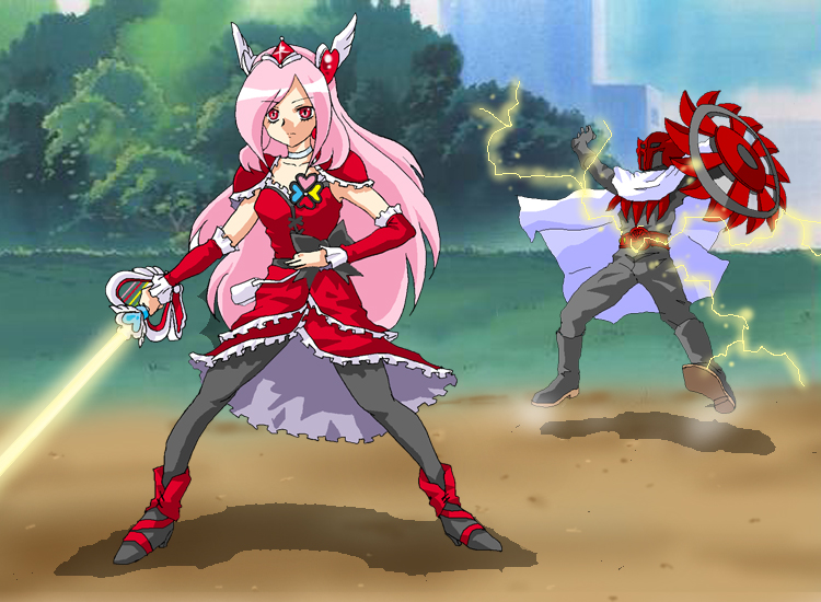 higashi setsuna, cure passion, and apollo geist (precure and 5 more) drawn by kou-oboro