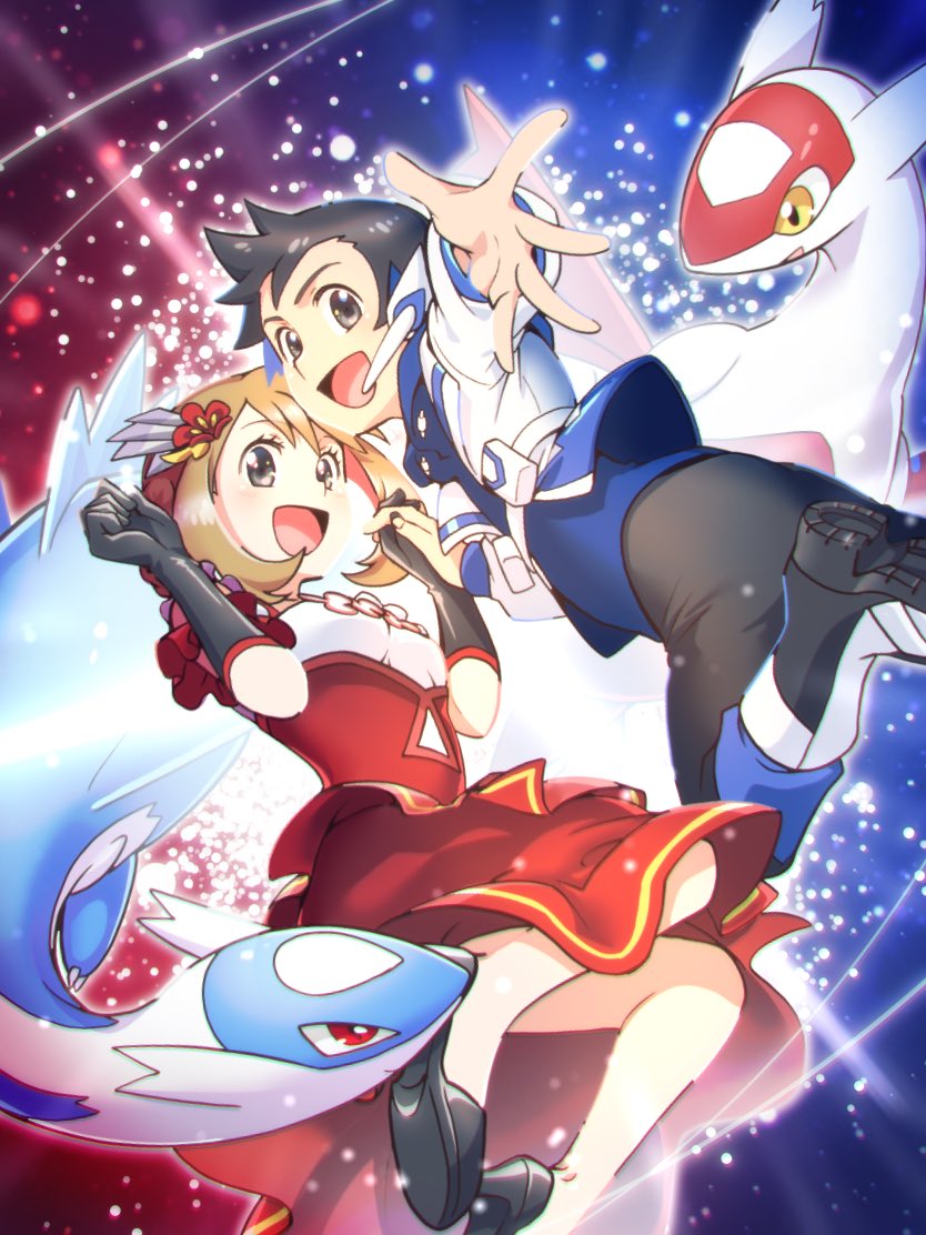 brendan, latias, latios, and may (pokemon and 1 more) drawn by nagi_(exsit00)