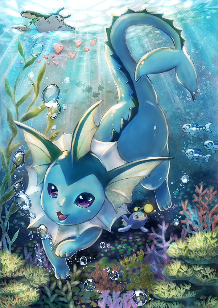 vaporeon, luvdisc, wishiwashi, mantine, lanturn, and 1 more (pokemon) drawn by momomo12