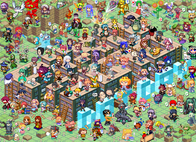 hatsune miku, konpaku youmu, alice margatroid, patchouli knowledge, kagamine rin, and 37 more (touhou and 28 more) drawn by shieo