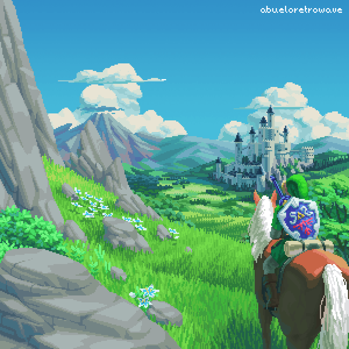 link and epona (the legend of zelda and 1 more) drawn by abueloretrowave