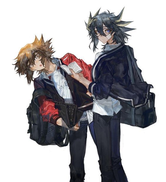 yuki judai and fudo yusei (yu-gi-oh! and 2 more) drawn by momentcorefly