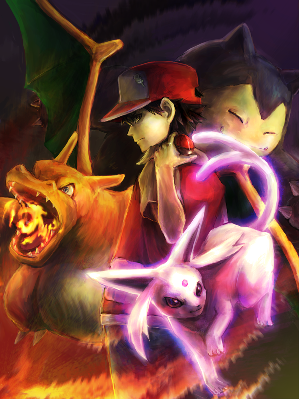red, charizard, espeon, and snorlax (pokemon and 2 more)
