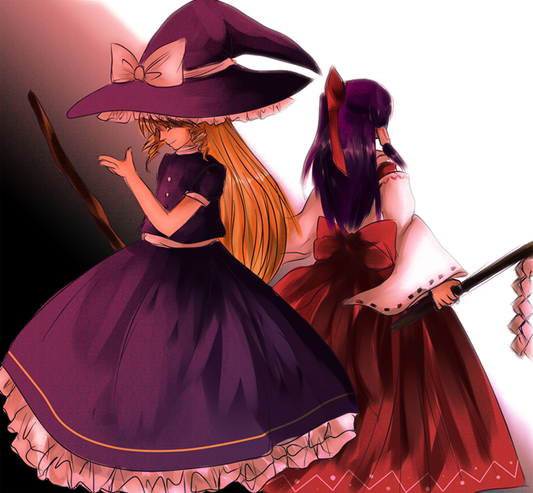 hakurei reimu and kirisame marisa (touhou) drawn by k-ailisi