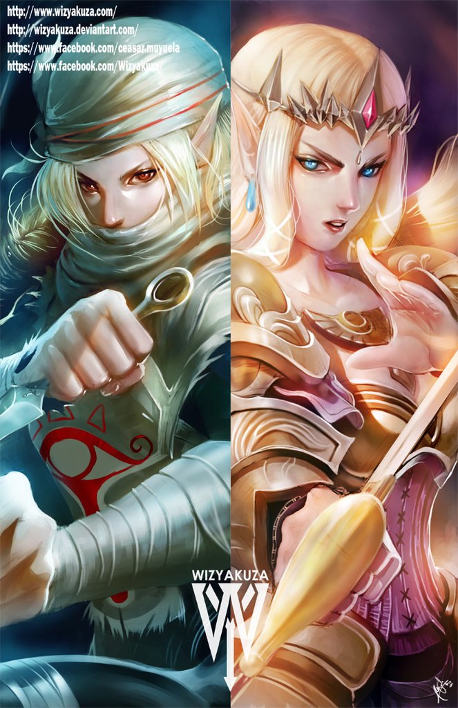 princess zelda and sheik (the legend of zelda and 3 more) drawn by wizyakuza