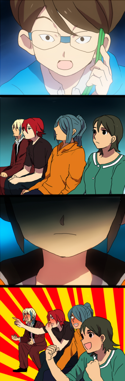 kazemaru ichirouta, endou mamoru, kiyama hiroto, gouenji shuuya, kino aki, and 1 more (inazuma eleven go and 1 more) drawn by siratan
