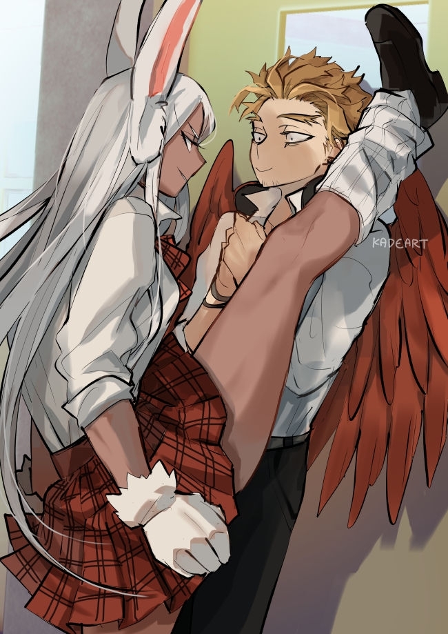 mirko and hawks (boku no hero academia) drawn by kadeart