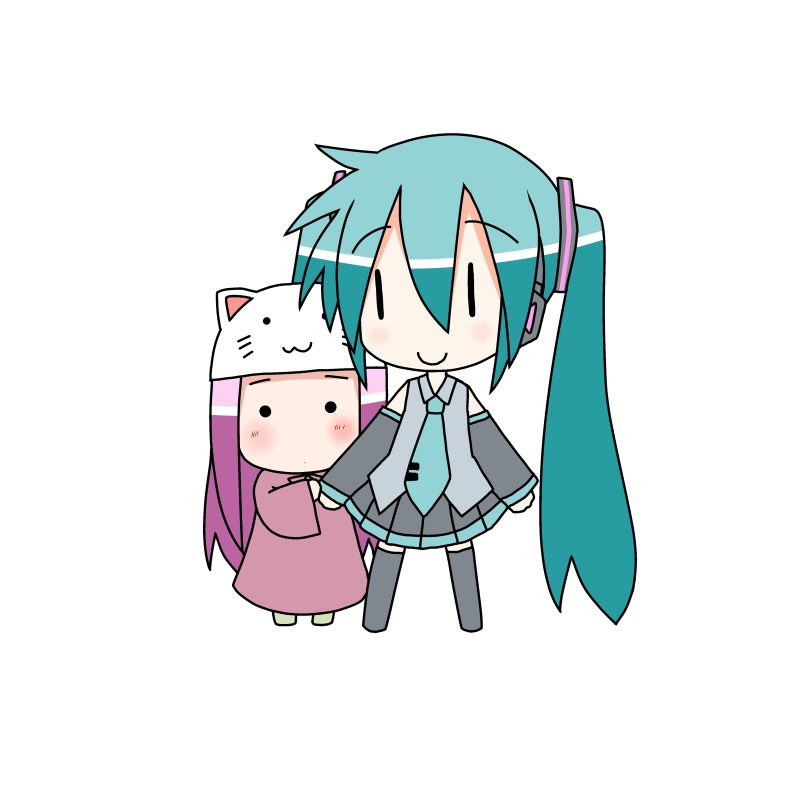 hatsune miku, megurine luka, and chibi miku (vocaloid and 1 more) drawn by minami_(colorful_palette)