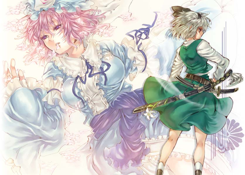 konpaku youmu and saigyouji yuyuko (touhou) drawn by tenkuu_sphere