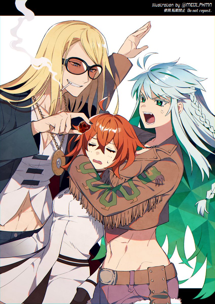 fujimaru ritsuka, tezcatlipoca, and kukulkan (fate and 1 more) drawn by meiji_ken