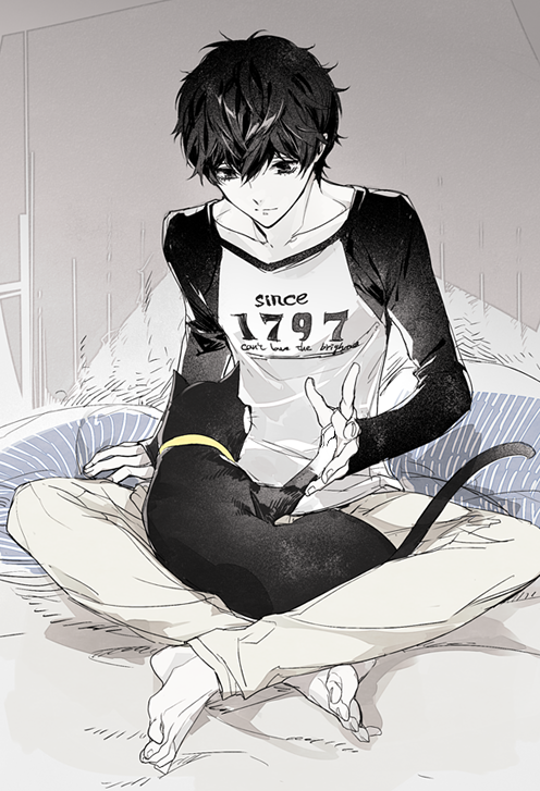amamiya ren and morgana (persona and 1 more) drawn by koto_(gamelife506)