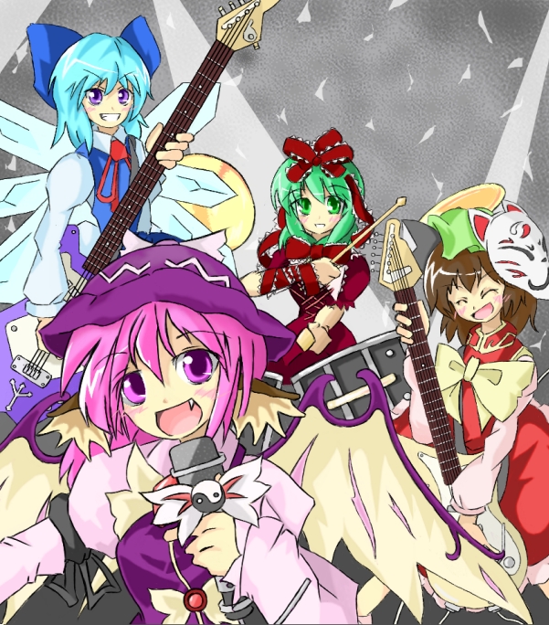 cirno, chen, mystia lorelei, and kagiyama hina (touhou) drawn by soramame_(coolier)