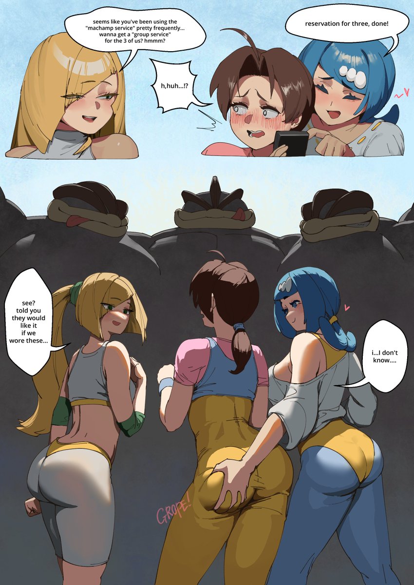 lusamine, lana's mother, machamp, and delia ketchum (pokemon and 1 more) drawn by wjs07