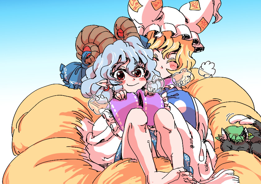 yakumo ran, chen, and toutetsu yuuma (touhou) drawn by cheken
