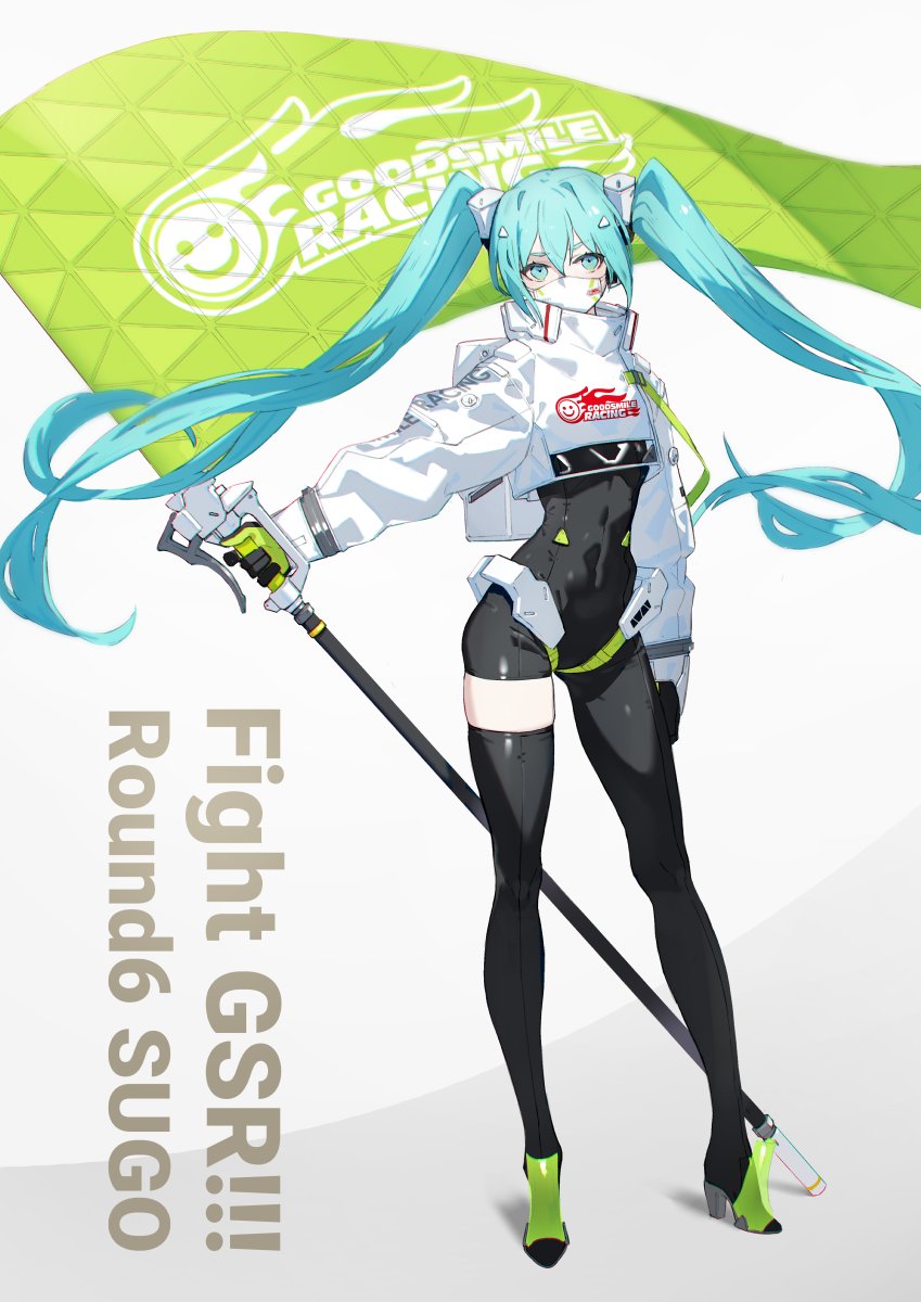 hatsune miku and racing miku (vocaloid and 1 more) drawn by neco