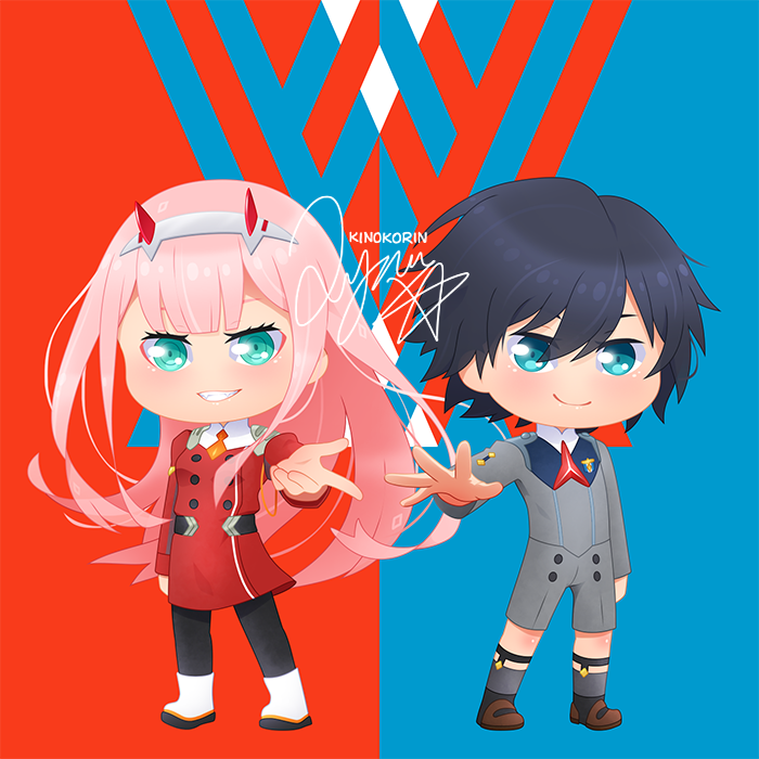 zero two and hiro (darling in the franxx) drawn by kinokorin