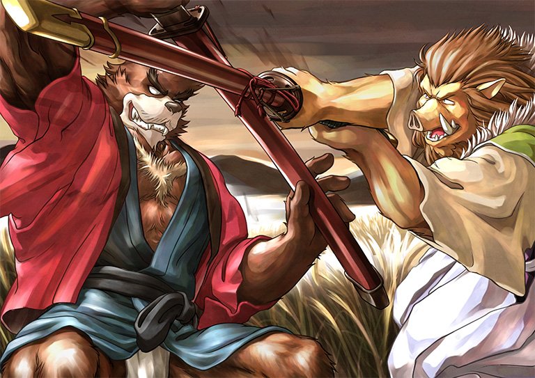 kumatetsu and iozen (bakemono no ko) drawn by masa_(bowser)