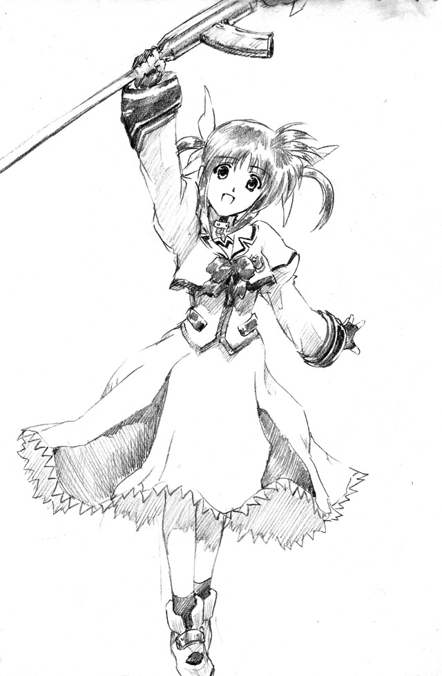 takamachi nanoha and raising heart (lyrical nanoha and 2 more) drawn by henshako