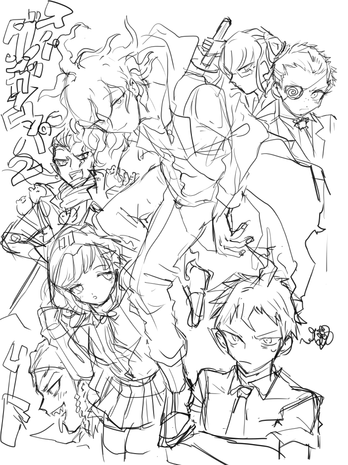 nanami chiaki, komaeda nagito, hinata hajime, soda kazuichi, tanaka gundham, and 6 more (danganronpa and 1 more) drawn by uzu_(uzusio55)
