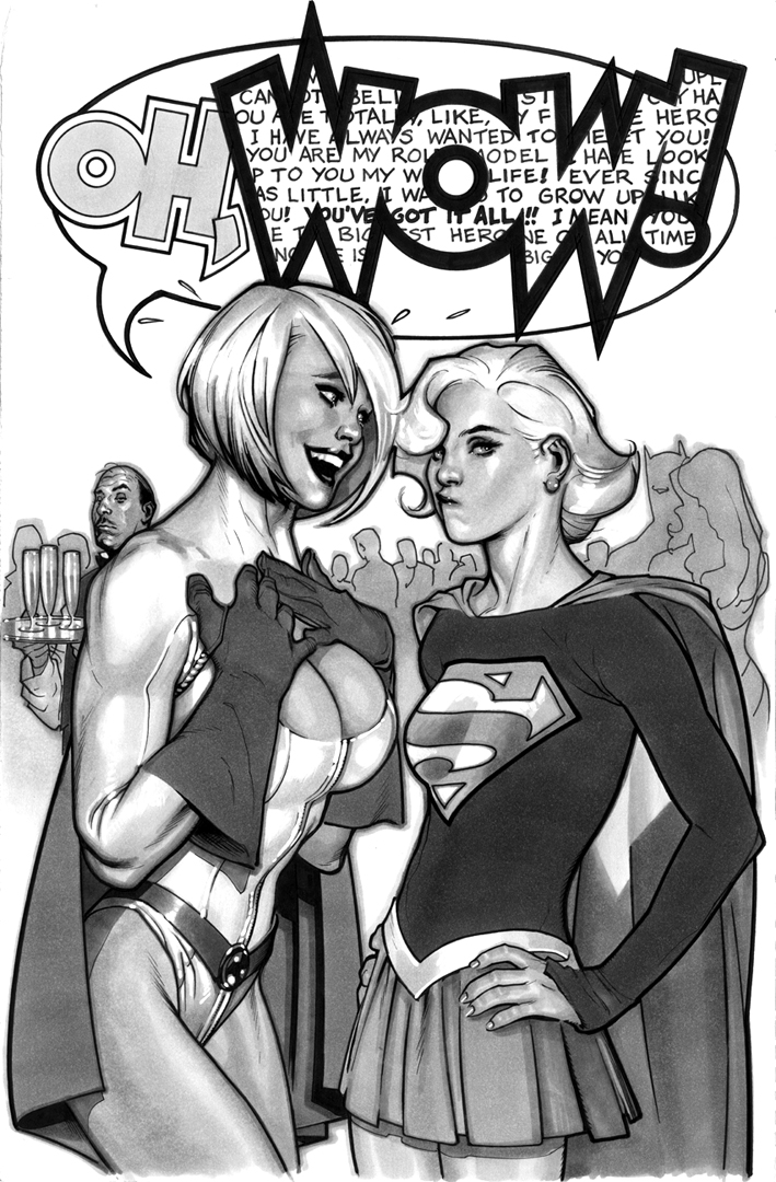 batman, supergirl, power girl, and alfred pennyworth (dc comics) drawn by adam_hughes