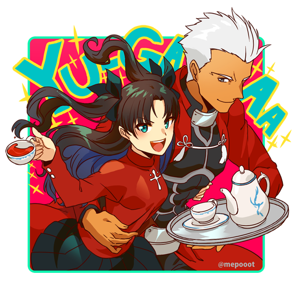 tohsaka rin and archer (fate and 1 more) drawn by mepo_(raven0)