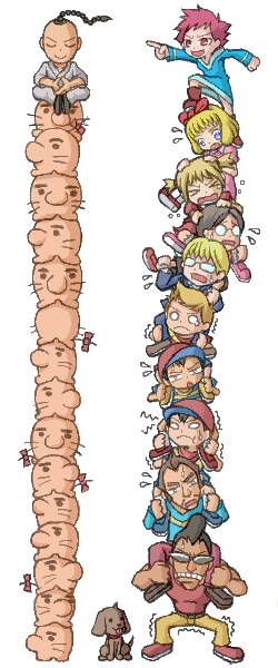 ness, lucas, paula, kumatora, doseisan, and 8 more (mother and 3 more) drawn by emu_(toran)