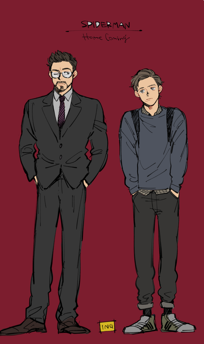 tony stark and peter parker (marvel and 3 more) drawn by dam_(okdam3)