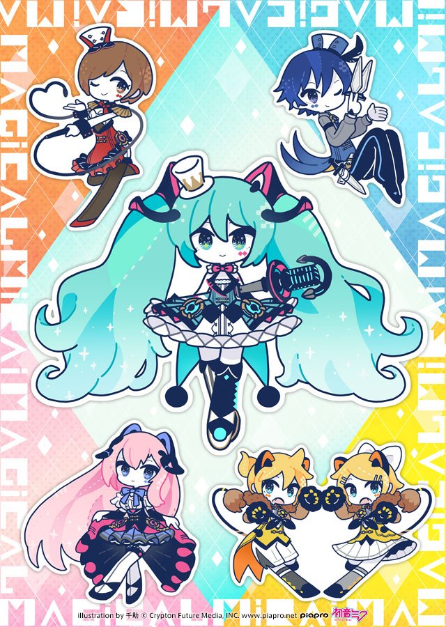 hatsune miku, kagamine rin, kagamine len, megurine luka, kaito, and 7 more (vocaloid and 1 more) drawn by chisuke
