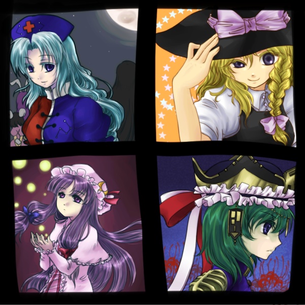 kirisame marisa, patchouli knowledge, reisen udongein inaba, houraisan kaguya, inaba tewi, and 2 more (touhou) drawn by mito_ayame