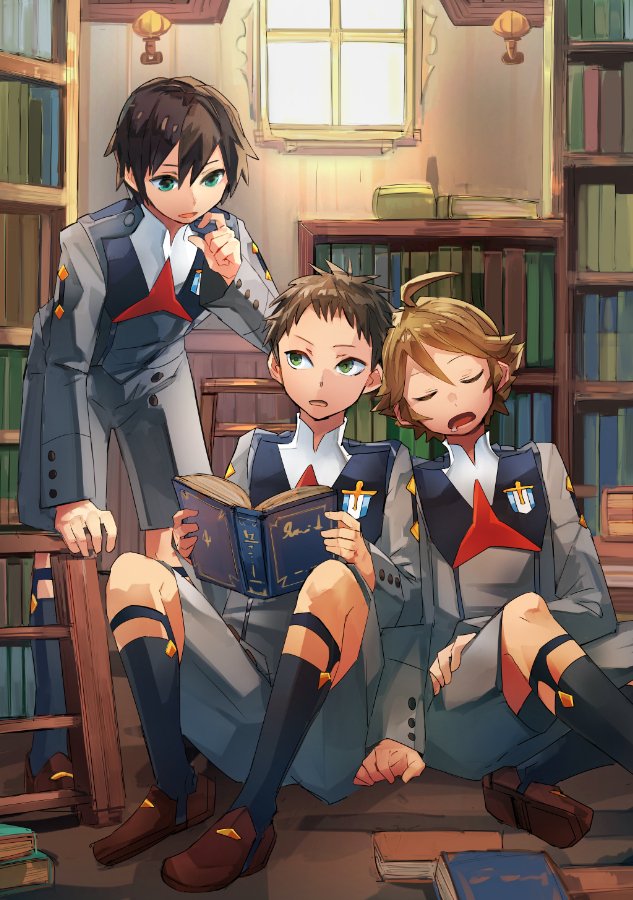 hiro, mitsuru, and zorome (darling in the franxx) drawn by geetgeet