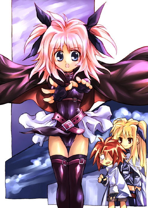 fate testarossa, caro ru lushe, erio mondial, and kerykeion (lyrical nanoha and 1 more) drawn by kouno_hikaru