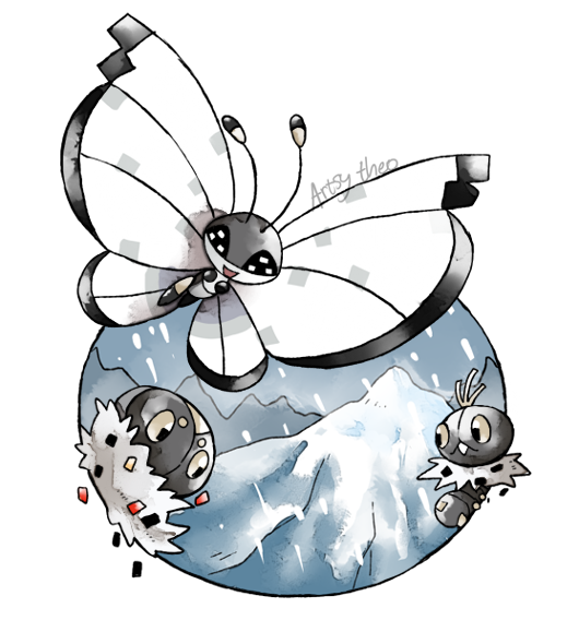 vivillon, spewpa, and scatterbug (pokemon) drawn by artsy-theo