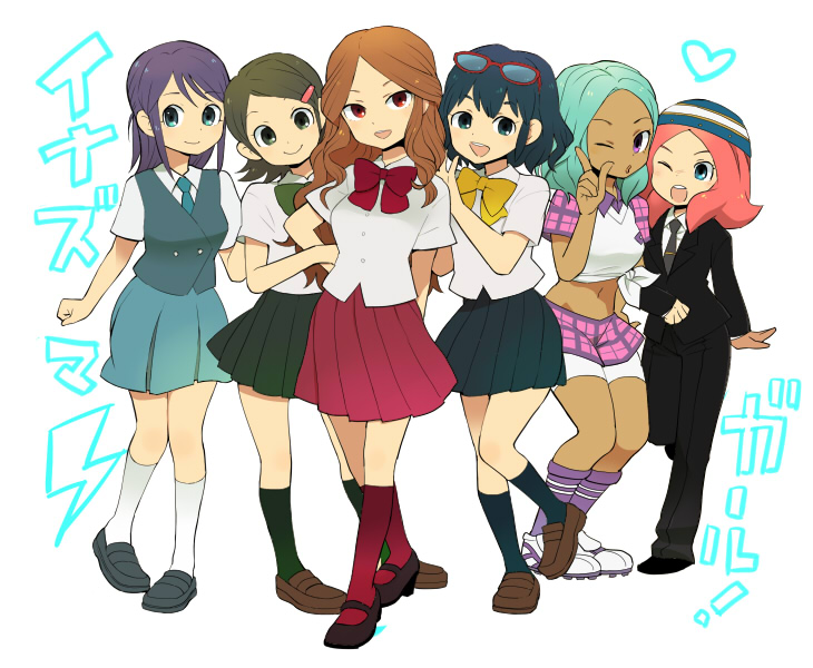 otonashi haruna, raimon natsumi, kudou fuyuka, kino aki, zaizen touko, and 1 more (inazuma eleven) drawn by mago