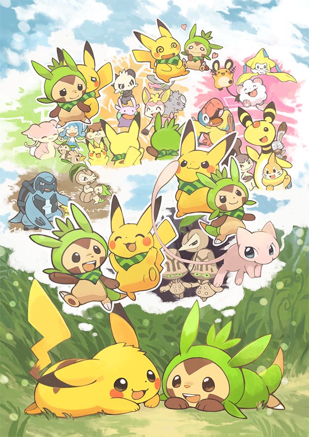 pikachu, jirachi, mew, mawile, goomy, and 18 more (pokemon) drawn by konanbo