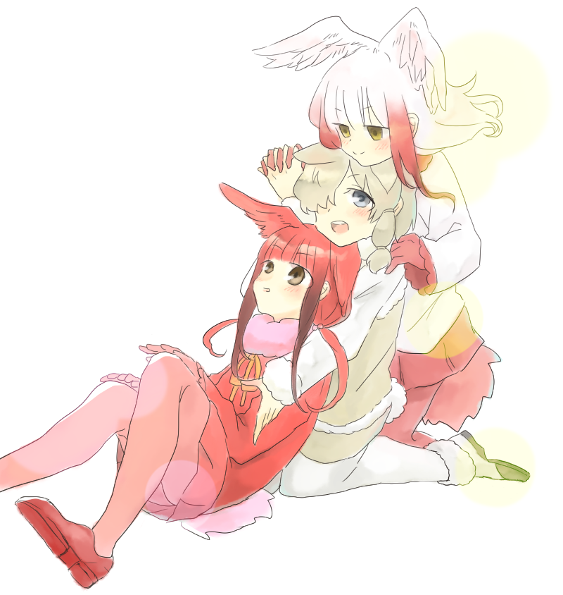 japanese crested ibis, alpaca suri, and scarlet ibis (kemono friends) drawn by moeki_(moeki0329)