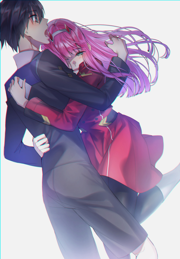 zero two and hiro (darling in the franxx) drawn by kokoro_(koko53534)