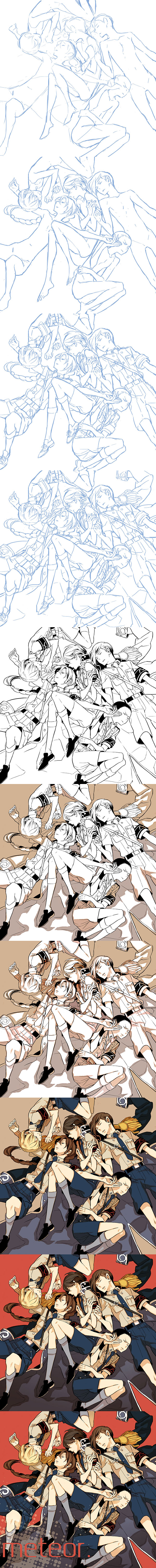 heero yuy, duo maxwell, chang wufei, trowa barton, and quatre raberba winner (gundam and 1 more) drawn by hoshino_lily
