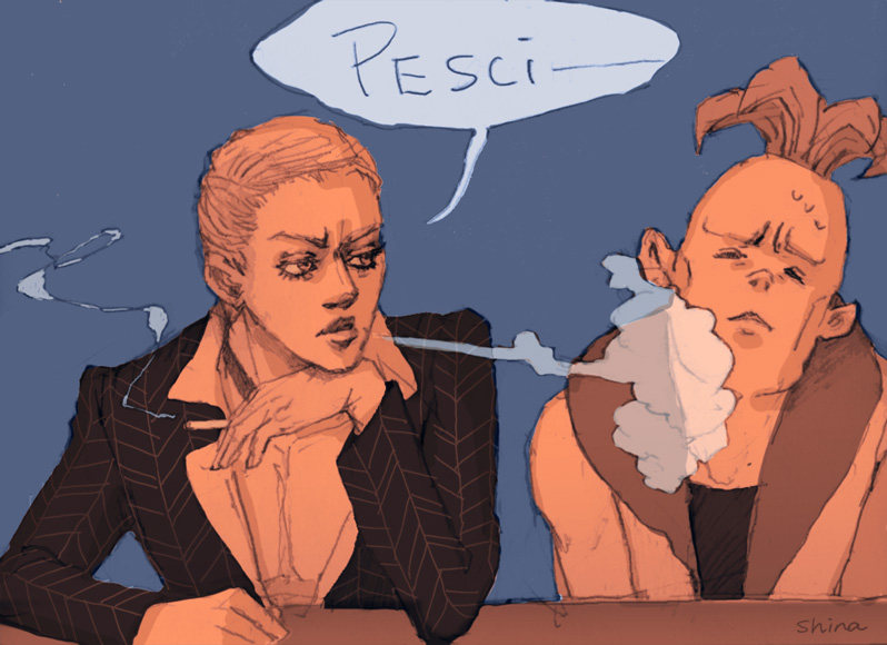 prosciutto and pesci (jojo no kimyou na bouken and 1 more) drawn by benimashiko_(wadamin7)