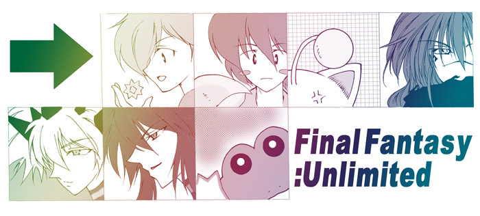 moogle, hayakawa ai, kuroki kaze, shiroi kumo, hayakawa yuu, and 1 more (final fantasy and 1 more) drawn by kisaragi_ren