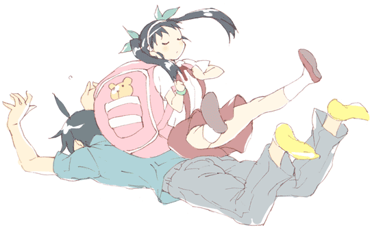 hachikuji mayoi and araragi koyomi (monogatari and 1 more) drawn by sakamoto_atsumu