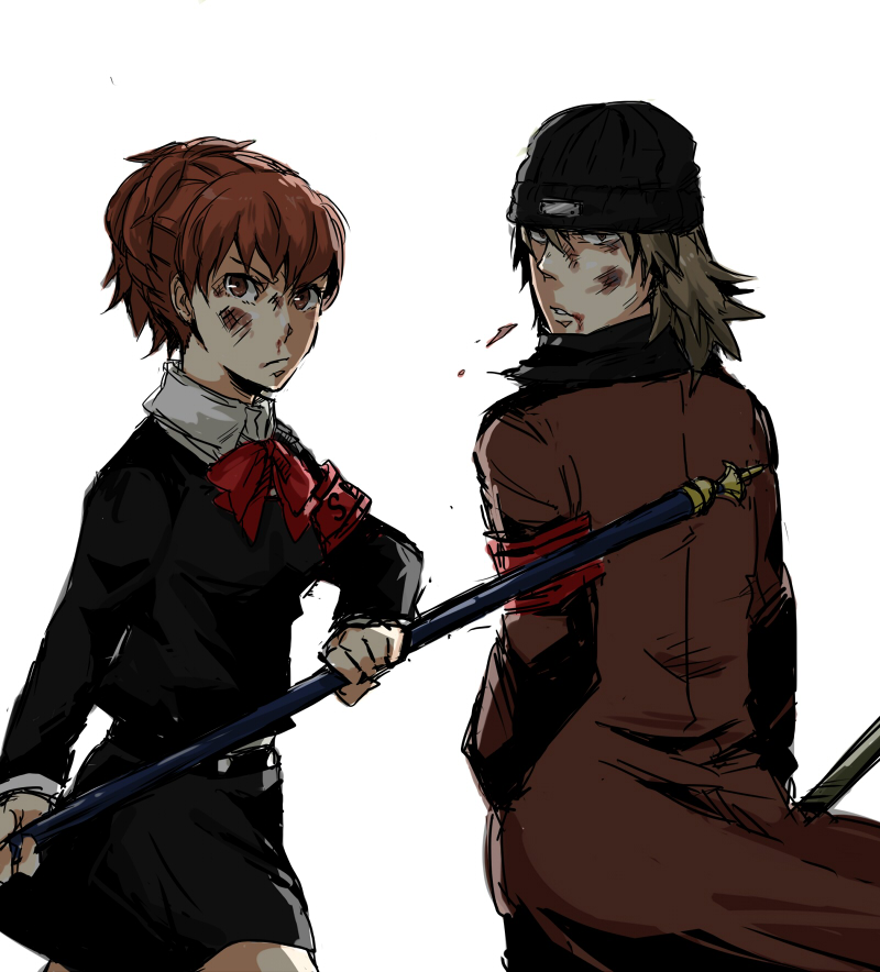shiomi kotone and aragaki shinjirou (persona and 2 more) drawn by tsugu_106