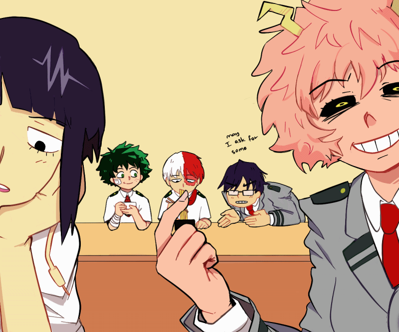 midoriya izuku, todoroki shoto, ashido mina, jiro kyoka, and iida tenya (boku no hero academia) drawn by arlin_potato