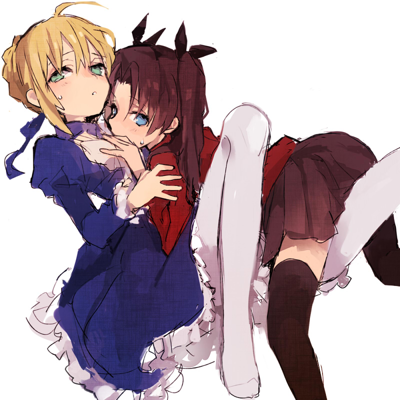 artoria pendragon, saber, and tohsaka rin (fate and 1 more) drawn by soto