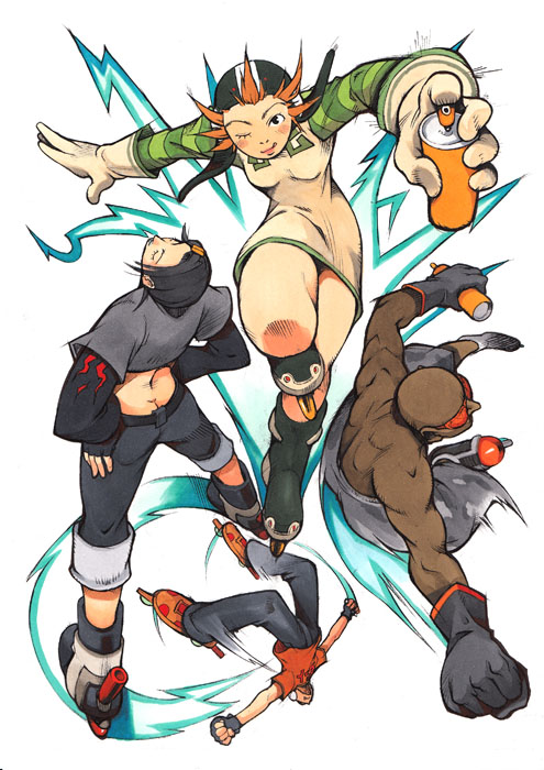 gum, beat, cube, and garam (jet set radio) drawn by peter_salt