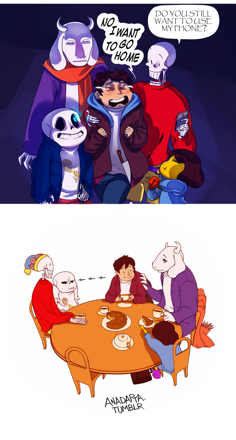 frisk, sans, papyrus, and toriel (undertale) drawn by anadapta