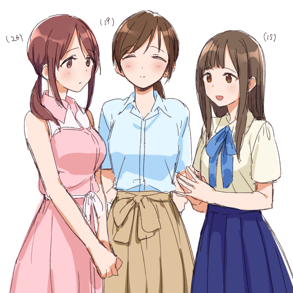 nitta minami, mifune miyu, and mizumoto yukari (idolmaster and 1 more) drawn by momose_(oqo)