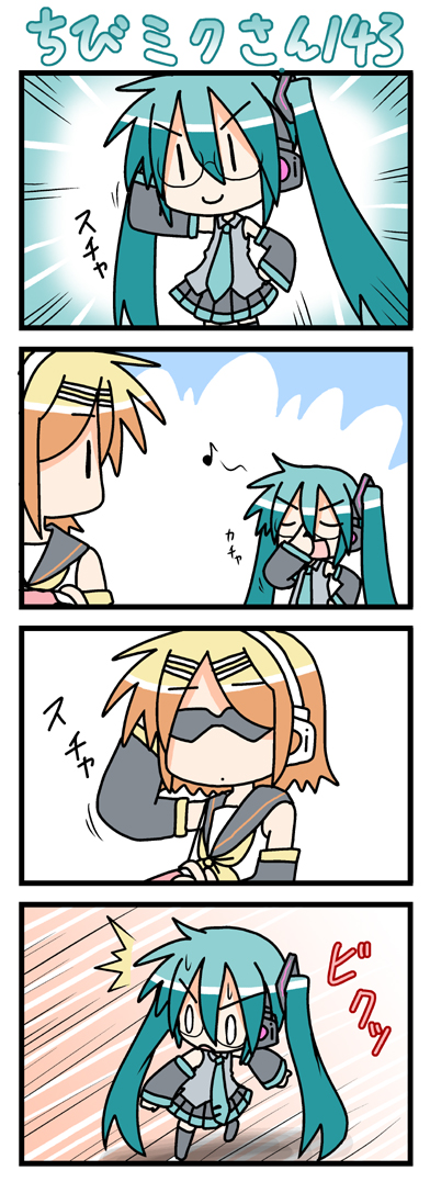 hatsune miku, kagamine rin, and chibi miku (vocaloid) drawn by minami_(colorful_palette)